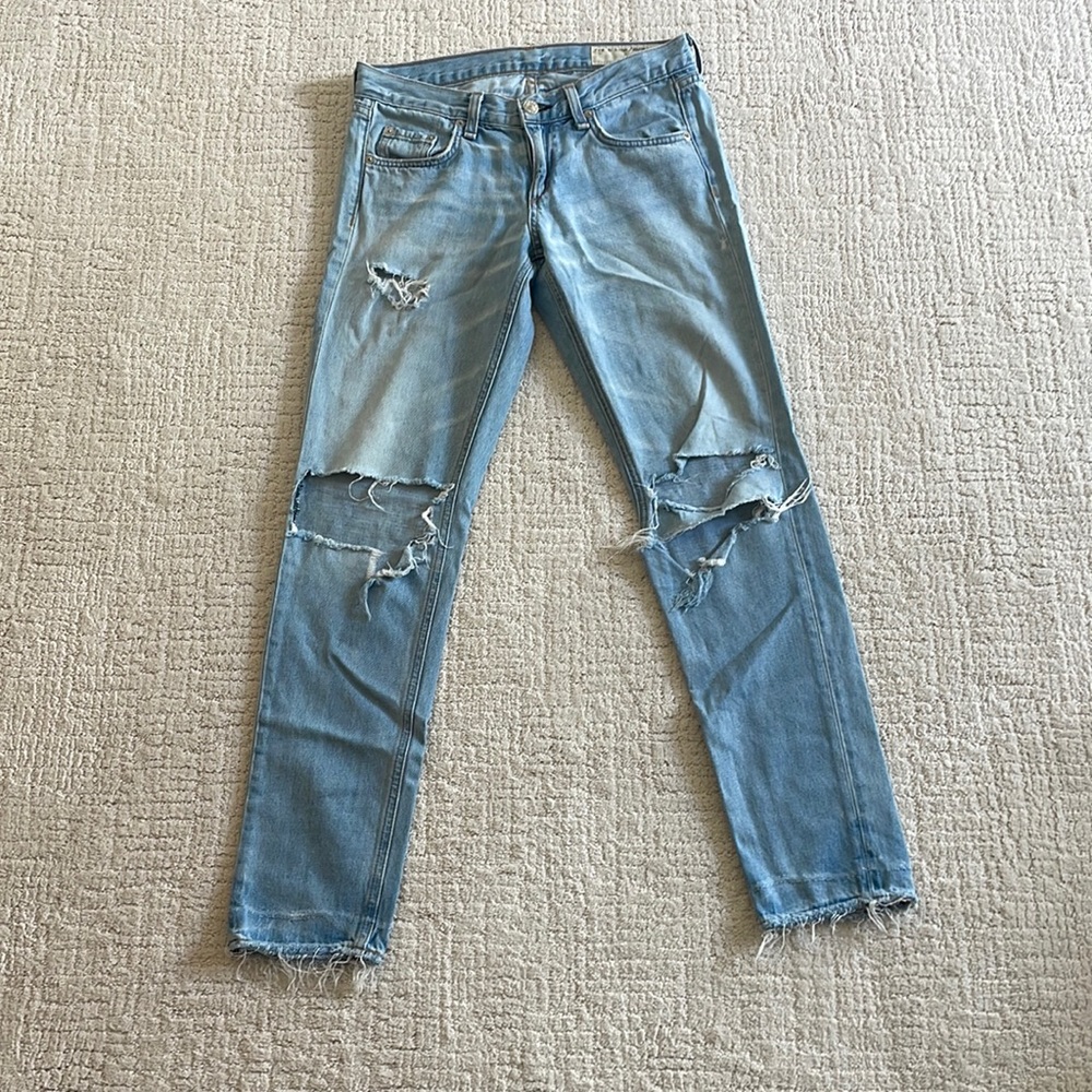 rag & bone distressed straight leg cropped jeans